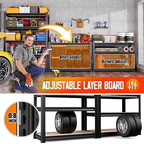Garage Shelving-2050 lbs 5 Tier Storage Shelves,Adjustable Heavy Duty Metal Shelving Unit and Storage Large Rack,Utility Steel Shelf for Warehouse Industrial Pantry Basement Organizers 71"x46"x18" thumbnail 4