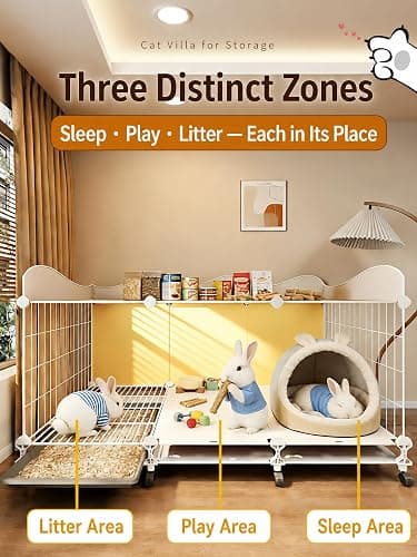 VNE Rabbit Cage with Storage Shelf & Wheels, Bunny Cage Indoor | Storage Shelf, Wheels, Transparent Door, Pull-Out Tray thumbnail 3