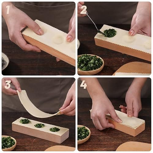 Wooden Ravioli Mold Handmade Pasta Ravioli Board Wood Ravioli Mould Homemade Fresh Pasta wooden Board Tools, Maveite 2 in 1 braid pattern and honeycomb with bees pattern, Pasta Lovers Gift thumbnail 5