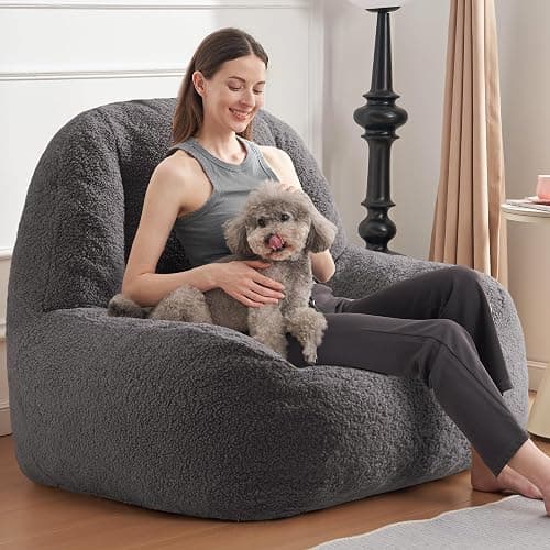 Homguava Bean Bag Chair Sherpa Bean Bag Lazy Sofa Beanbag for Adults, Teens with High Density Foam Filling Modern Accent Comfy Chair for Living Room, Bedrooms thumbnail 7