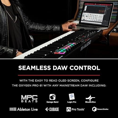 M-AUDIO Oxygen Pro 61 Key USB MIDI Keyboard Controller With Beat Pads, MIDI-assignable Knobs, Buttons and Faders, and Native Instruments Sound Package (NKS Integration) thumbnail 7