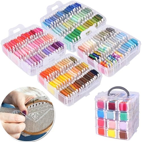 VICOVI 1080 Pack Embroidery Floss Thread Kit Including 200 Colors and 30 SkeinsWhite & Black Embroidery Thread Cross Stitch Sewing Thread with 850 Pcs Cross Stitch Tool and 4-Tier Transparent Box thumbnail 3