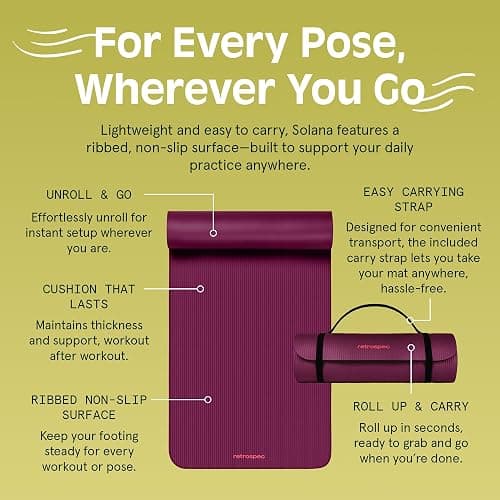 Retrospec Solana Yoga Mat 1" Thick With Nylon Strap For Men & Women - Non Slip Exercise Mat For Home Yoga, Pilates, Stretching, Floor & Fitness Workouts thumbnail 5
