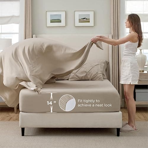 Bedsure Queen Comforter Set Beige - Bed in a Bag Queen Size Bedding 7 Pieces, GentleSoft™ Pintuck Bed Set Gift for Family, Pinch Pleat All Season Comforter with Sheets, Pillowcases & Shams thumbnail 5