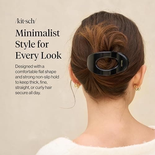 Kitsch Medium Flat Claw Clip for Women - Black, 1pc | Durable & Strong Hold Flat Hair Clips For Styling, Half Updo | Non-Slip for Secure, Comfortable Wear, For All Hair Types thumbnail 2
