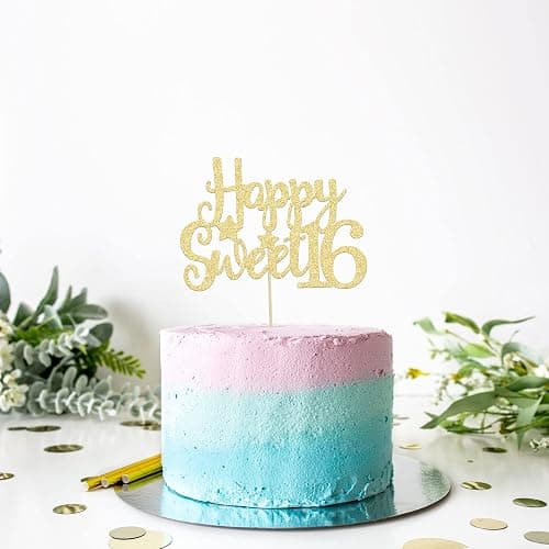 Gyufise 1Pc Happy Sweet 16 Cake Topper Gold Glitter 16th Birthday Cake Topper Sweet 16 Decorations 16th Birthday Decorations thumbnail 5