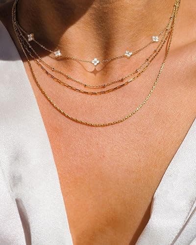 Aidenn Dainty Gold Silver Necklace for Women Girls Trendy Non Tarnish 14K Gold Plated Cubic Zirconia Necklaces Cute Flower Choker Necklace Stack for Wedding Prom Brides Jewellery thumbnail 3