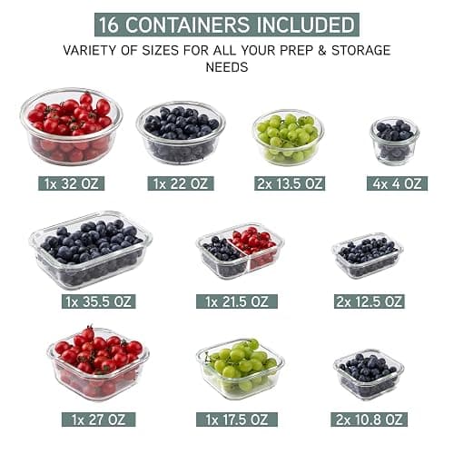COOK WITH COLOR Premium 32-Pc. Borosilicate Glass Food Container Set with Dividers - 4 Rectangles, 8 Rounds, 4 Squares - Leakproof Lids - Meal Prep, Storage, Ombre Green thumbnail 3