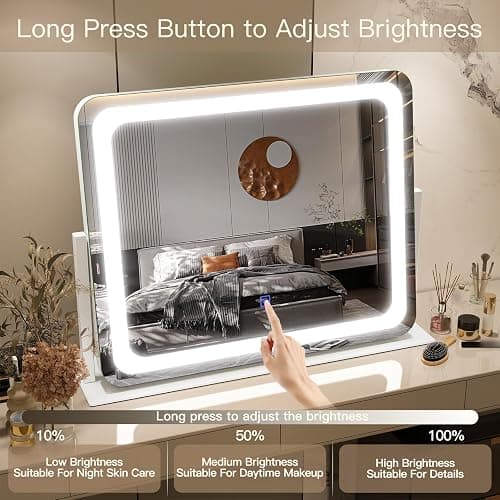 FENNIO Vanity Mirror with Lights 22''x17'' Makeup Mirror with Lights,Vanity Mirror Touch Screen with 3-Color Lighting,Dimmable,for Vanity Desk Tabletop - White - 22"L x 17"W thumbnail 4