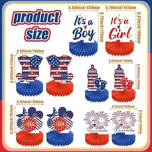 Humyoun 10 Pcs 4th of July Gender Reveal Decoration 250th Anniversary Gender Reveal Honeycomb Centerpiece Independence Day Little Firecracker Table Topper for Baby Shower Party(Independence Day) thumbnail 3