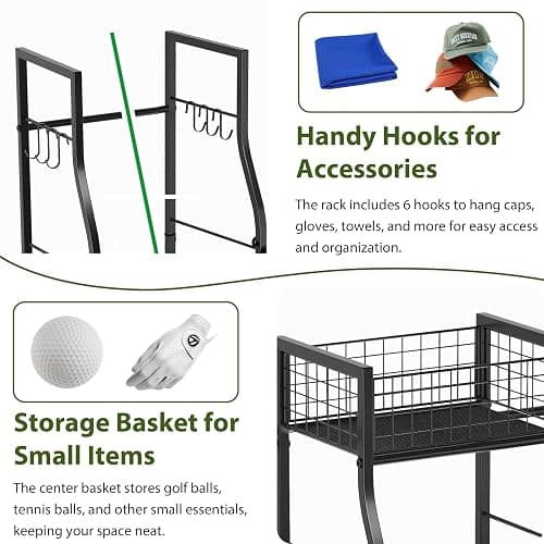 Jsskeeim Golf Bag Storage Organizer for Garage Organization, Golf Bag Stand for Golf Bag Accessories, Spacious Golf Rack for Golf Clubs & Golf Essentials, Ideal Golf Gifts for Men (Fits 2 Golf Bags) thumbnail 4