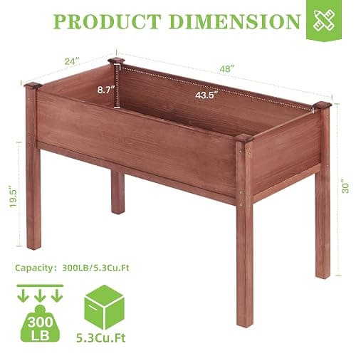 Raised Garden Bed with Legs, 48x24x30'', Outdoor Wood Elevated Planter Box, Thick Legs, w/Liner thumbnail 3