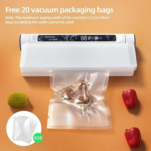 Food Vacuum Sealer Machine, 75KPA Strong Suction, Dry/Wet Modes, 20 Vacuum Seal Bags for Food, Digital Countdown Timer, Compact Lightweight, Ideal for Home Kitchen Use thumbnail 7