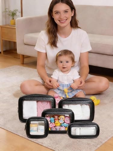 5Pcs Diaper Bag Organizer Pouch Set, Waterproof Travel Clear Makeup Bag Set for Women Small Toiletry Bag Travel Packing Organizer Bags Cosmetic Case with Zipper Compact Car Organizer Bag (Black Set) thumbnail 2