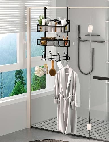 Couwilson Over The Door Hooks Organizer Storage - Over The Door Hanger for Coat Rack, Storage with 12 Hook & 2 Mesh Baskets, for Bathroom,Bedroom,Kitchen,Office (2Tier Basket with 12 Hooks) thumbnail 4