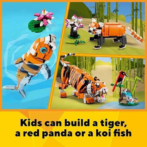 LEGO Creator 3 in 1 Majestic Tiger Building Set, Transforms from Tiger to Panda or Koi Fish Set, Animal Figures, Collectible Building Toy, Gifts for Kids, Boys & Girls 9 Plus Years Old, 31129 thumbnail 5
