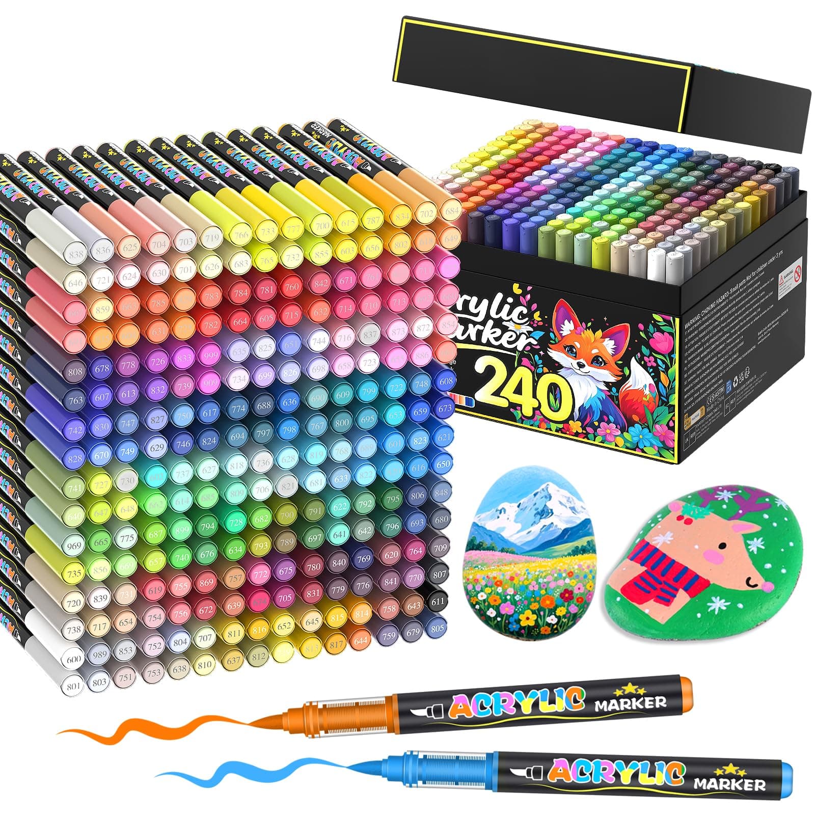 Set of 240 Colours Acrylic Paint Pens, Permanent Water-Based Acrylic Paint Pens for Painting Stones, Fabric, Wood, Glass, Paper and Plastic, Craft Supplies - Image 1