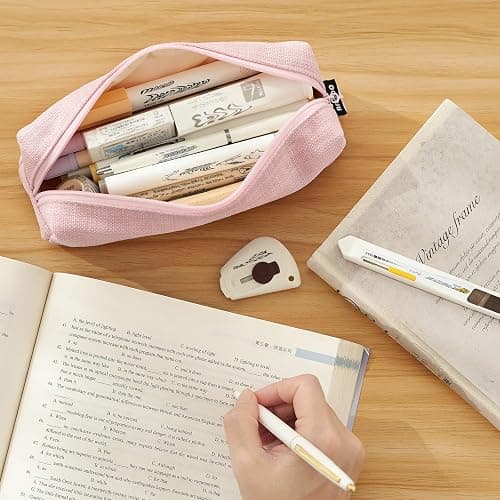 ANGOOBABY Small Pencil Case Student Pencil Pouch Coin Pouch Cosmetic Bag Office Stationery Organizer for Teen School-Pink thumbnail 2