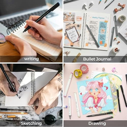 Ohuhu Colored Fineliner Drawing Pens: 18 Packs Fineliners 11 Colored Pens & 7 Assorted Point Sizes Black Micro Pen Waterproof for Drawing Sketching Anime Manga Artists Beginners - Hana Highway thumbnail 8