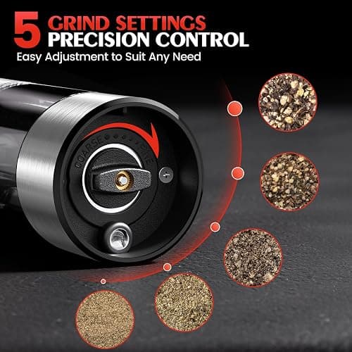 Salt and Pepper Grinder Set- Automatic Battery Pepper Mill Shakers Kitchen Essentials for New Home Housewarming, Adjustable Coarseness Upgraded Larger Capacity with Led for White Elephant Gifts thumbnail 3