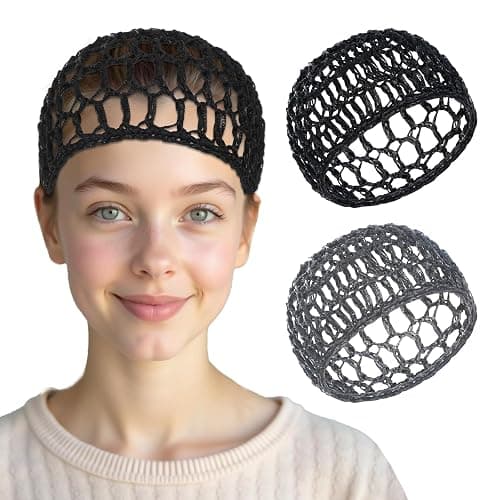 2 Pcs Tubi Hair Wrap Hair Nets For Sleeping Mesh Crochet Hair Net Snood Hat Sleep Cap Shower Cover Ornament Hair Wrap Nets For Women Sleep Black Mesh Crochet Hair Net For Women Black And Gray - Image 1
