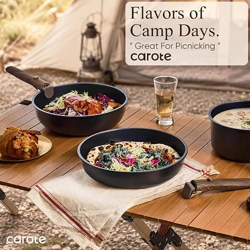 CAROTE 38pcs Pots and Pans Set Non Stick, Cookware Set Detachable Handle | Knife Set, Induction Compatible, Dishwasher & Oven Safe, Space Saving, Camping Cooking Set, Kitchen Set, Black thumbnail 9