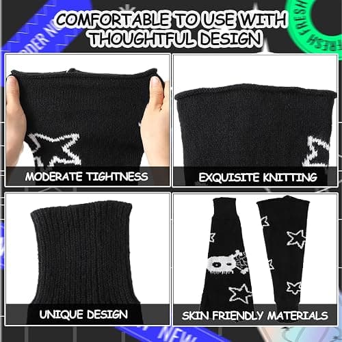 Nogeqi Star Black Leg Warmers for Girls,Skelanimals Leg Warmers Y2k,Gothic Skull Print Legwarmers,Wear Both Sides Kawaii Legs Warmer Fluffy,Gothic Accessory for Women and Girl (Double-Sided) thumbnail 8