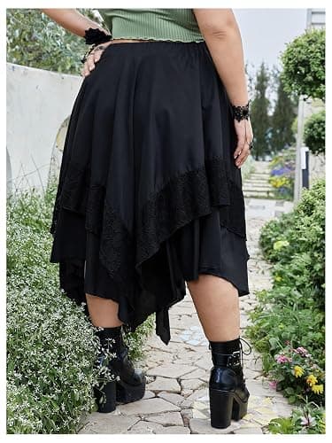 Verdusa Women's Plus Size Goth High Waist Skirts Flowy Lace Layered Long Renaissance Skirt thumbnail 2