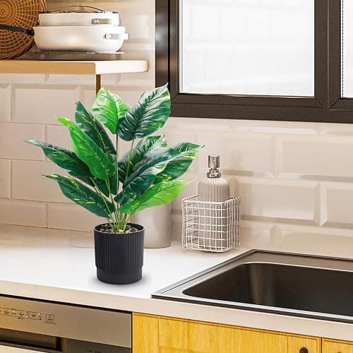 Der Rose 2 Pack 16" Fake Plants Black Pot for Office Bathroom Decor | Tropical artificial plants，bendable leaves，easy to place on desk shelf bathroom，maintenance-free thumbnail 9