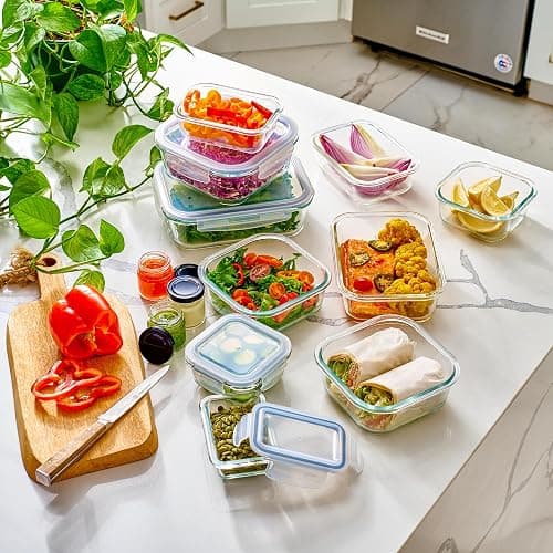 40pc Set Glass Food Storage Containers & Bowls with Airtight Lids - Leakproof BPA-Free Meal Prep Airtight Stackable Lunch Boxes, Kitchen Pantry & Storage Organizers - Microwave Freezer Dishwasher Safe thumbnail 2