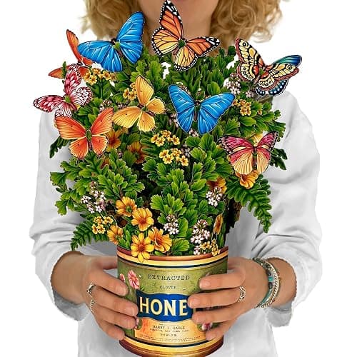 Freshcut Paper Pop Up Cards, Butterflies & Buttercups, 12 Inch Life Sized Forever Flower Bouquet 3D Popup Greeting Card, Birthday Cards, Thank You Card, Blank Notecard & Envelope - Buttercups & Butterflies - Image 1