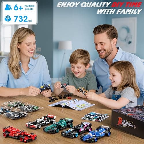 zinat F1 Race Cars Building Toys Set, 10 Pack F1 Racing Car Building Blocks, DIY Assembly Cars Toy Gift for Kids Boys Girls Ages 6+, Gift Idea for Birthday, Christmas (732 Pcs) thumbnail 2