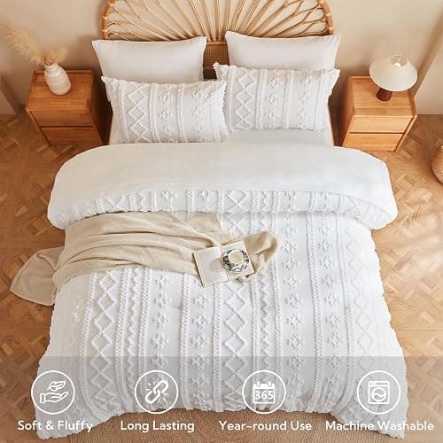 MR&HM White Twin XL Comforter Set for College Dorm, Boho Bedding Set, Bed in a Bag Set 5 Pieces with 1 Comforter, 1 Pillow Shams, 1 Pillowcases, 1 Flat Sheet, 1 Fitted Sheet for All Seasons thumbnail 2