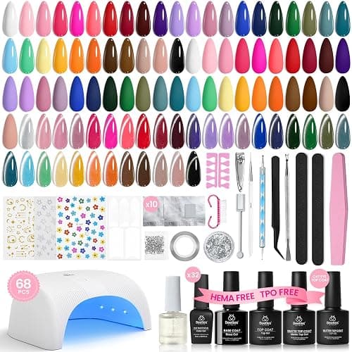 Beetles Deal Box Gel Nail Polish Kit with U V Light - 32 Colors Studio Essentials Gel Polish 68 Pcs Nail Kit with TPO & HEMA Free Base Coat Cat Eye Top Coat Home Salon DIY Nails Tools Gifts for Women - Image 1