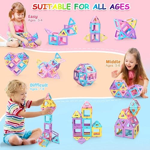 Magnetic Tiles Toddler Toys for 3 4 5 6 7 8 Year Old Girls, Macaron Building Blocks Basic Set for Kids Age 3-5, Magnet STEM Sensory Montessori Toys for Kids Age 3-6, Birthday Gifts Ideas for Girls 2-4 thumbnail 3