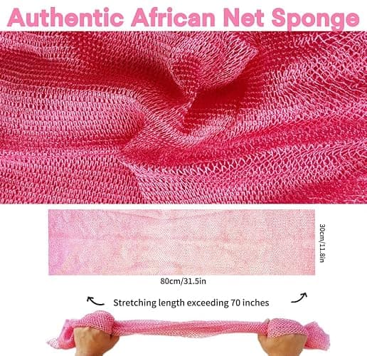 SPMKTBOZAI African Net Sponge Authentic, African Exfoliating Sponge Real African Net Black Owned, African Bath Sponge Back Scrubber, Body Exfoliator Shower Bath Accessories (Pink) thumbnail 3