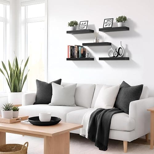 Sorbus Floating Shelves for Wall – 16 Inch Floating Shelf for Kitchen, Bedroom, Living Room, Bathroom, Home & Wall Decor - Mounted Bathroom Shelves with Invisible Brackets (Black, 3 Pack) thumbnail 7