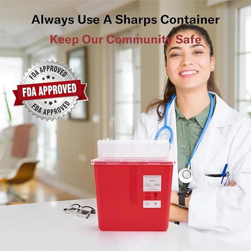 Alcedo Sharps Container for Home and Professional Use 5 Quart (1 Pack), Biohazard Needle and Syringe Disposal, Mailbox Style Lid, Medical Grade thumbnail 7