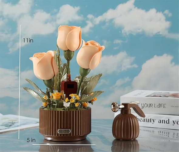 Yushinv Electric Flower Bouquet Building Set with Remote Control Spray-Bottle, 255 PCS,Original Music (Type :Symphony) Motorized Roses Flowers STEM Construction Kit, Automatic Blooming Bouquet thumbnail 3