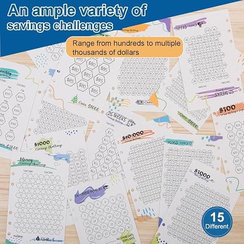 Laminated Money Savings Challenge Trackers for 6-Ring A6 Binders,Reusable cash Savings Tracker sheets,multiple budget cards for savings journey planner(15pcs) thumbnail 4
