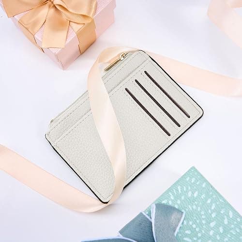 Tipmile Womens Credit Card Holder Wallet, Small Slim RFID Blocking Sleeve | Mini Tiny Cute ID Case, Minimalist Zipper Pocket Wallet, Thin Coin Purse, Mothers Gift, Cream White thumbnail 7