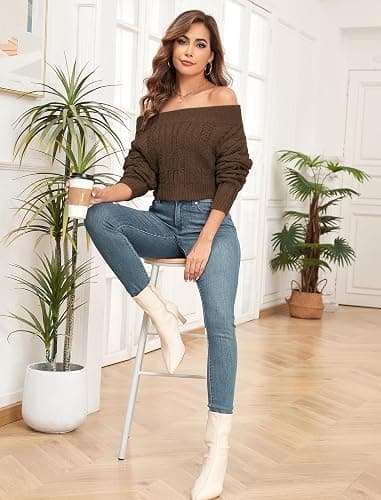 ZAFUL Women V Neck Button Knit Crop Sweaters Batwing Sleeve V Back Ribbed Hem Pullover Sweater thumbnail 7