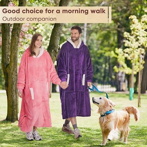 yescool Wearable Blanket Hoodie - birthday gifts for Adults/Women/mom, Flannel Cozy Sherpa Fleece Blanket Sweatshirt with Hood, Pocket & Sleeves, Large, One Size Fits All (Deep Purple) thumbnail 2