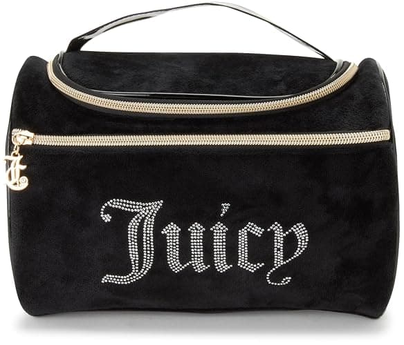 Juicy Couture Black Makeup Bag Cosmetics Organizer Travel Essentials Hanging Duffel Velour Rhinestones thumbnail 4