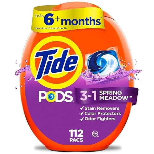 Tide PODS laundry detergent pacs, 3-in-1 Stain Remover, Odor Fighter, Color Protector, 112 Count, HE compatible, Spring Meadow Scent - Image 1
