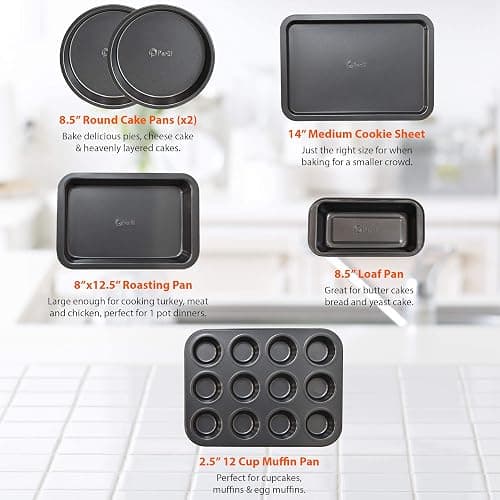 PERLLI Non-Stick 6-Piece Bakeware Set – Carbon Steel with Even Heat Distribution, Oven Safe to 446°F, BPA-Free, Dishwasher Safe, Stackable Baking Tools for Easy Storage and Everyday Cooking - Gray thumbnail 2