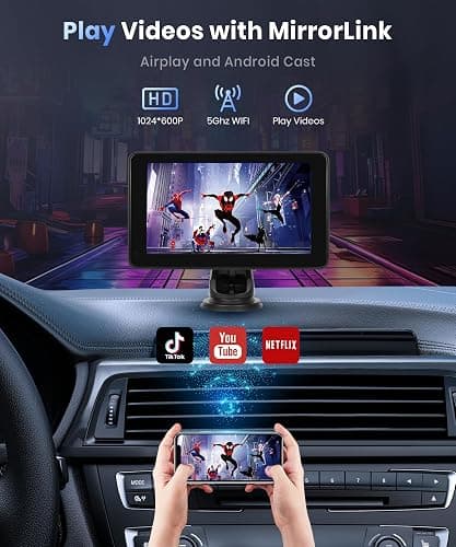 Podofo Wireless Carplay Screen for Car,7inch 1080P HD IPS Touch Screen Portable Car Radio Audio Receivers, Wireless Android Auto Screen 2 Mount/2 Bluetooth/MirrorLink/GPS/Voice Control/AUX/FM Transmit thumbnail 4