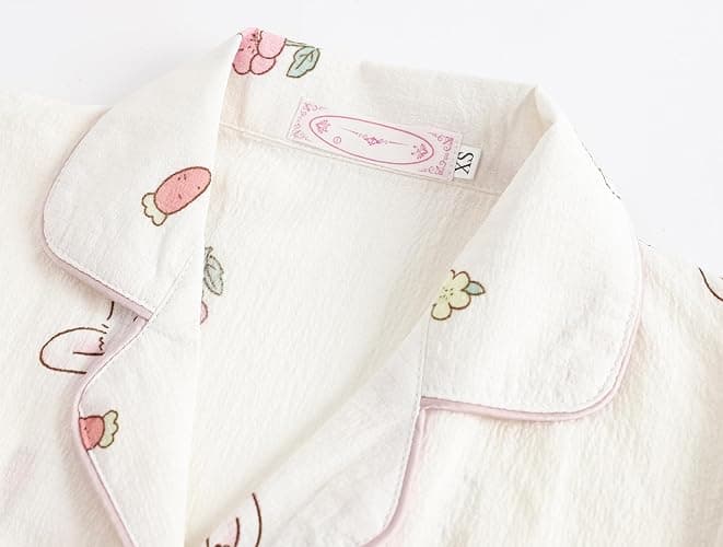 Hupohoi Big Girls Button Down Pajama Set 3pcs Short Sleeve Long Pants with Shorts Crepe Wrinkled Fabric Sleepwear Nighty thumbnail 2