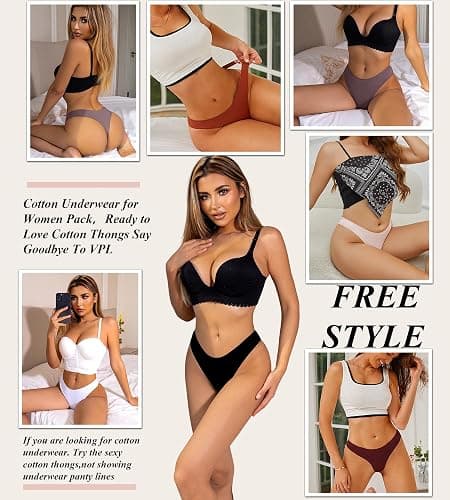 READY TO LOVE Cotton Underwear for Women Pack Breathable Thongs for Women Sexy Stretch Soft Womens Panties Thong XS-XL thumbnail 5