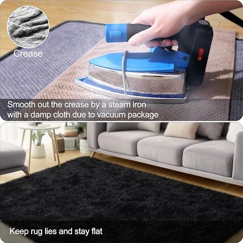 qulint Black Rugs for Living Room, Large Fluffy 6x9 Area Rugs for Bedroom, Soft Shag Shaggy Fuzzy Carpets for Boys and Girls Dorm Room Home Decor (6ft x 9ft, Black) thumbnail 5
